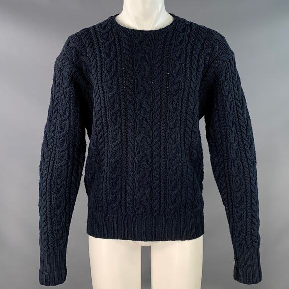 POLO by RALPH LAUREN Size M Navy Cotton Chunky Cable Knit Sweater - Picture 1 of 8